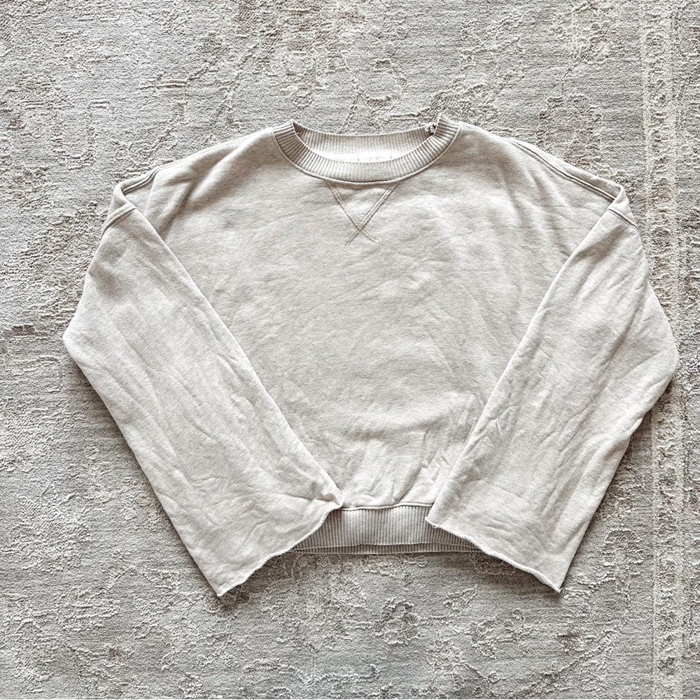 Spiritual Gangster Halle Wide Sleeve Crewneck Pullover Cream Tan Sweatshirt XS